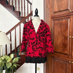 Coldwater Creek Vintage Wool Red Black Jacket Blazer Coat Button Swirl Paisley